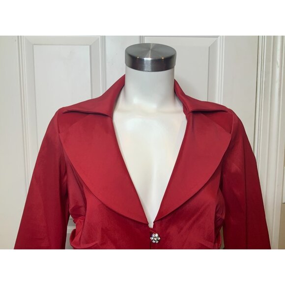 Tadashi Shoji Collection Red Shirred Taffeta Jewel Button Jacket, Size 10 - Picture 3 of 10
